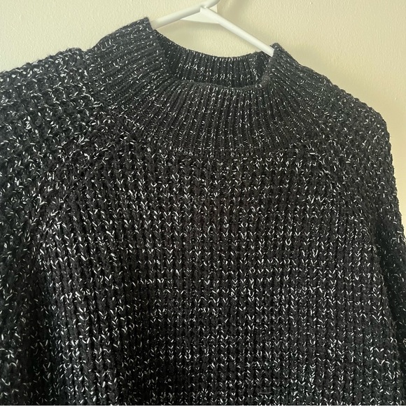 Roots Chunky Knit Mock Neck Sweater Marled Black Gray Cozy Pullover oversized XS - Picture 5 of 11